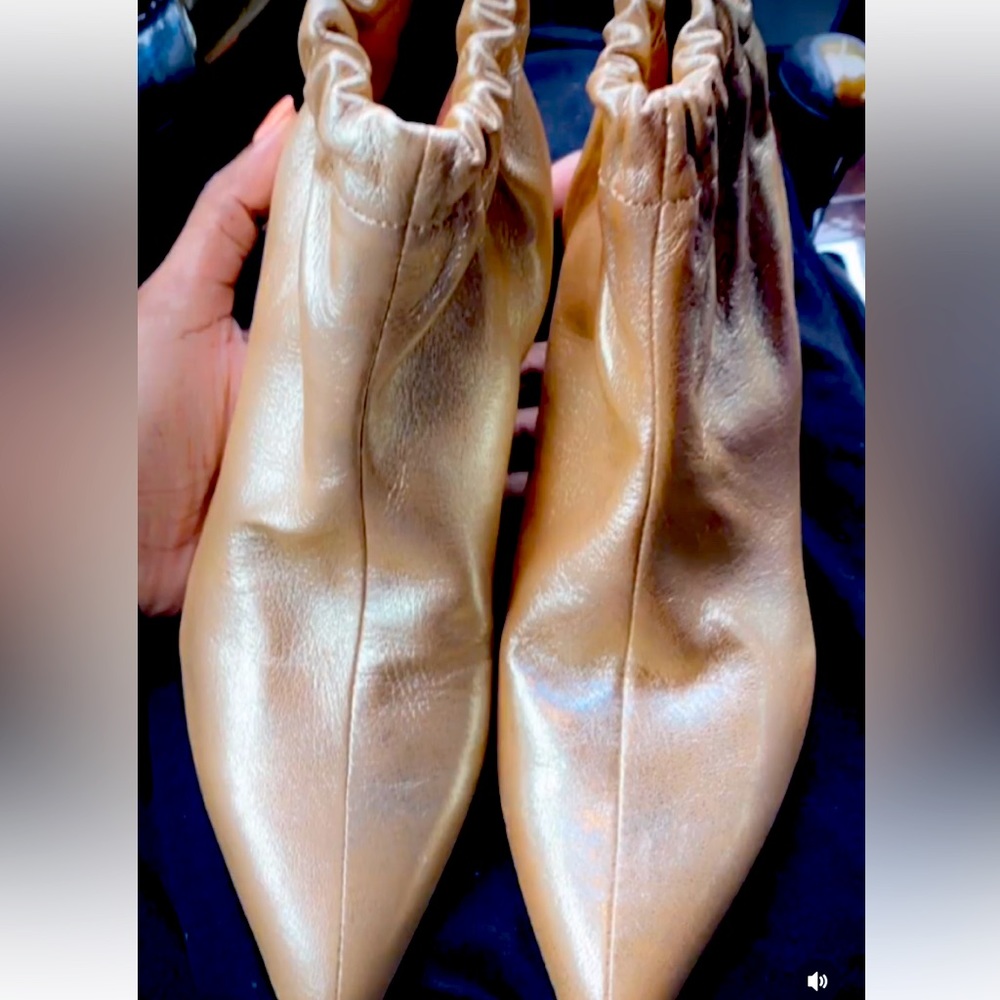 Gold kitten leather heel booties size 39 NWOT